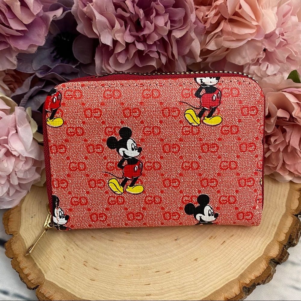 Red Mickey Mouse Vegan Leather Zippered Wallet - Picture 1 of 10